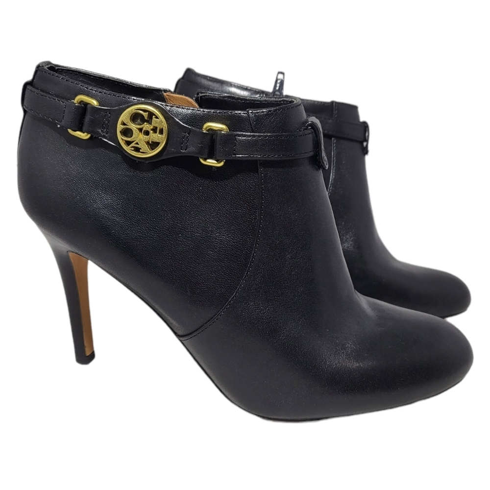 Black Ankle Booties Coach Salene Soft Leather with Stilleto Heels